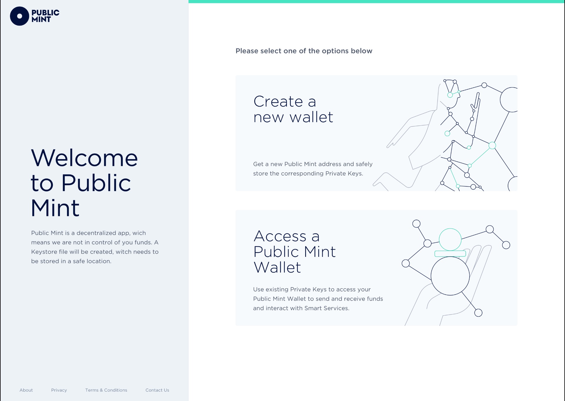 Public Mint Wallet Welcome page